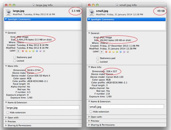 apple osx file size and resolution